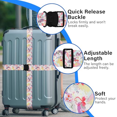 Luggage Straps for Suitcases, Travel Adjustable Belt with Quick Release Buckle, Heavy Duty Nylon Bag Packing Strap, Unique Bright Identifiers Business Travel Accessories (2 Pack) - Flamingo - color: Deep Pink