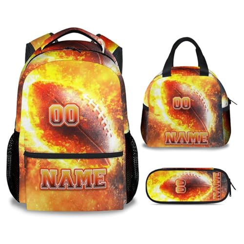 Kids Backpack with Lunch Box, Football Backpacks for Boys, Personalized School Bags for Teens, 17 Inch Custom Sport Theme Bookbag with Name - color: Color-4