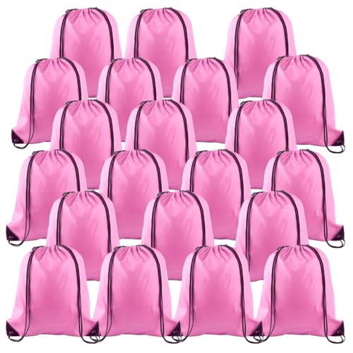KUUQA 40Pcs Drawstring Backpack Bags Bulk Pink Drawstring Bag Foldable Gym Bag Sport Cinch Sack String Backpack Storage Bags for Women Men Shopping Gym Travel Sports - color: Pink
