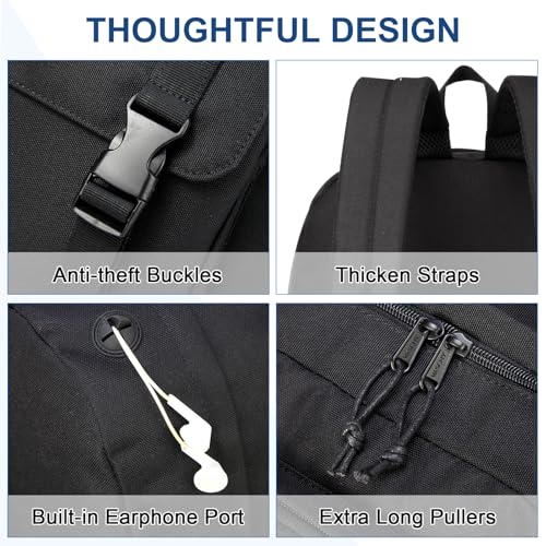 VASCHY Backpack for Men, Unisex Large Fashion Schoolbag Book bag Rucksack for High School/College/Work/Travel/Commuter Black - color: Black