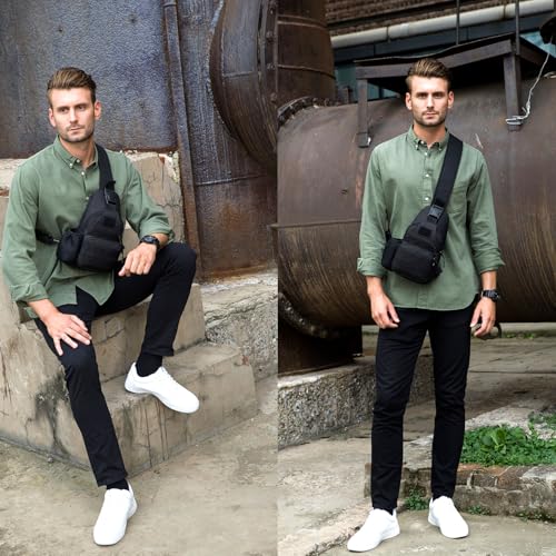 ZHIERNA Tactical Crossbody Bag for Men with Water Bottle Holder, MOLLE EDC Shoulder Sling Chest Bags with USB Charging Port for Travel Walk(Black) - color: Black