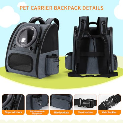 Bubble Cat Backpack Carrier, Expandable Cat Carrier Backpack,Breathable Pet Backpack for Medium Cat,Kitten and Small Puppy, Large Space,Portable Bags Foldable Dog Backpack for Traveling,Hiking(Grey) - color: 01-Grey