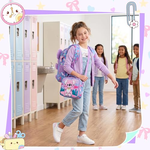 Meetbelify Kids School Backpacks for Girls Boys Backpack with Lunch Bag for Elmentary Students - color: 01 Koala Purple