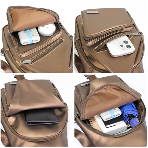 AMJ Crossbody Sling Bag Men Women, Casual Shoulder Backpack, Chest Daypack Satchel for Hiking Travel - color: Leather Brown, size: Large