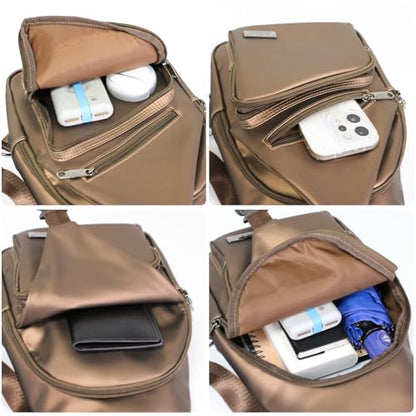 AMJ Crossbody Sling Bag Men Women, Casual Shoulder Backpack, Chest Daypack Satchel for Hiking Travel - color: Leather Brown, size: Large