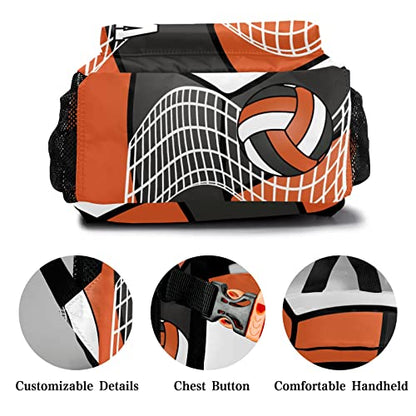 Custom Volleyball Black Orange White Waterproof Backpack Bookbag with Name for Birthday Holiday Gift - color: Backpack 16