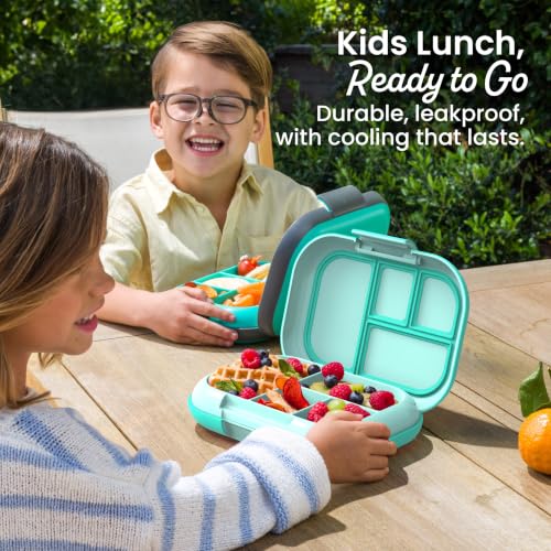 Bentgo Chill Kids Leakproof Lunch Box - 4-Compartment Bento Box with Built-In Ice Pack, 3.3 Cup Capacity, BPA-Free, Microwave & Dishwasher Safe Tray, Ages 3–7 (Aqua) - color: Aqua