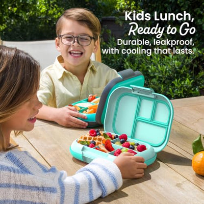 Bentgo Chill Kids Leakproof Lunch Box - 4-Compartment Bento Box with Built-In Ice Pack, 3.3 Cup Capacity, BPA-Free, Microwave & Dishwasher Safe Tray, Ages 3–7 (Aqua) - color: Aqua