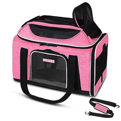Petskd Top-Expandable Pet Carrier 18x13x9.5 Inches Southwest Airline Approved, Soft-Sided Carrier for Small Cats and Dogs with Locking Safety Zippers and Anti-Scratch Mesh(Pink) - color: Pink, size: 18.0"L x 13.0"W x 9.5"H