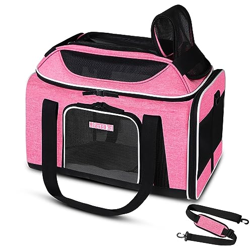 Petskd Top-Expandable Pet Carrier 18x13x9.5 Inches Southwest Airline Approved, Soft-Sided Carrier for Small Cats and Dogs with Locking Safety Zippers and Anti-Scratch Mesh(Pink) - color: Pink, size: 18.0"L x 13.0"W x 9.5"H