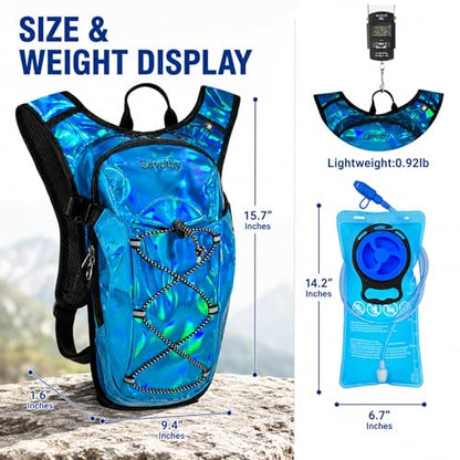 Reflective Hydration Backpack, Hydration Pack - Water Backpack with 2L Hydration Bladder, Essential for Festivals - Rave Hydration Pack for Hiking, Running, Cycling, and Festivals - color: Light Blue