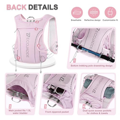 BECOJADDE 5L Running Vest for Women, Hydration Backpack Lightweight & Breathable for Trail Running, Marathon, Hiking, Cycling - color: Purple