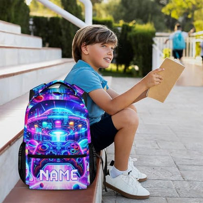 Boys Gaming Backpack Personalized Kids Backpacks for Back to School - Cool Large Capacity Custom Bookbag for School Camping Travel - color: Yellow