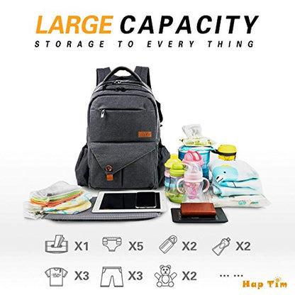 Hap Tim Multi-function Large Baby Diaper Bag Backpack with Stroller Straps, Insulated Bottle Pockets, Changing Pad (Dark Gray-5284) - color: Dark Gray