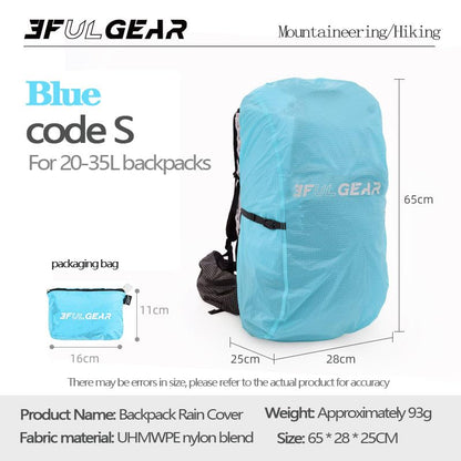 3F 20-85L backpack rain cover, waterproof, dustproof, wear-resistant, tear resistant outdoor hiking backpack cover (blue-S) - color: Blue-s