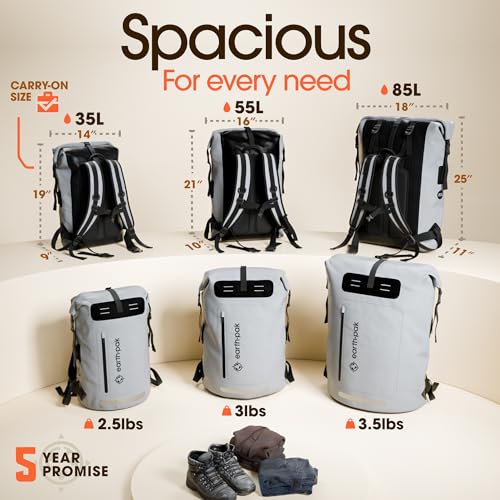 Earth Pak Waterproof Backpack - Heavy Duty Hiking Backpack - Roll-Top Closure Bag - Cushioned Dry Bag Waterproof Phone Case - color: Grey, size: 85L