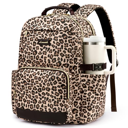 LOVEVOOK Laptop Backpack for Women with Pouch Pocket for Large Capacity Cup,17 Inch Laptop Computer Bag Travel Backpack Purse,Waterproof Work Business Backpack College Teacher Bags,Leopard print - color: Leopard Print, size: 17 Inch