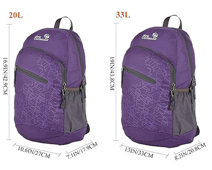Outlander Packable Handy Lightweight Travel Hiking Backpack Daypack, Purple-L - color: Purple, size: 33L
