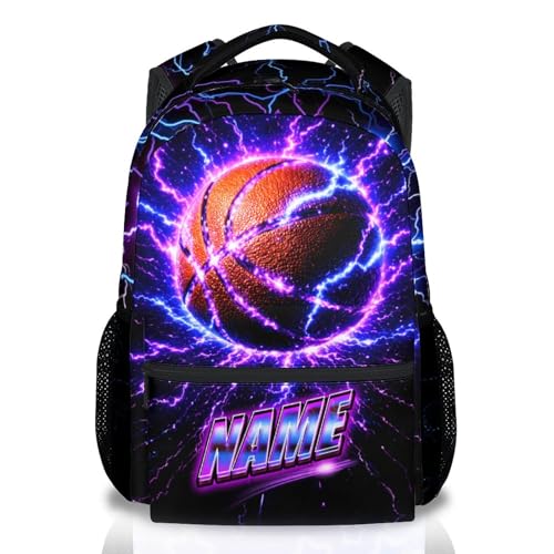 Personalized Kids School Backpacks Boys Basketball Backpack with Name, 17 Inch Custom Sport Bookbag for Teens Youth Team Players - color: Purple