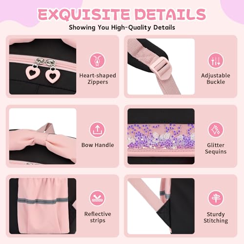 MUSEVOS Girls Backpack, Kids Backpack for Girls, School Bookbag for Teens Age 6-15, Large Capacity Water Resistant Backpack for Elementary to High School, Cute Travel Daypack, Black Pink 3pcs - color: Black Pink-3pcs