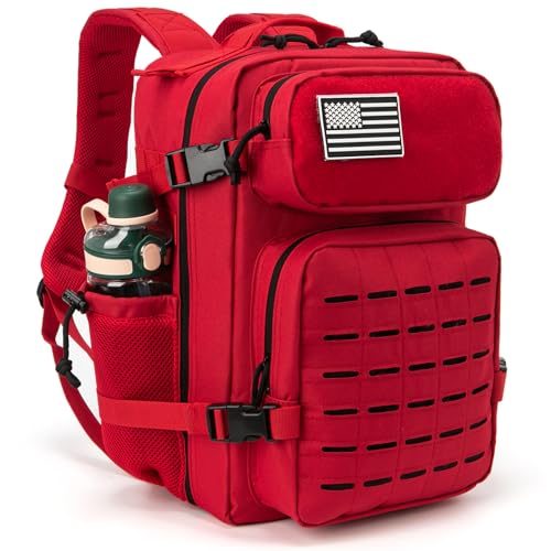 QT&QY 25L/45L Military Tactical Backpack For Men Molle Daypack 3 Day Bug Out Bag Hiking Rucksack With Bottle Holder - color: 25l Red