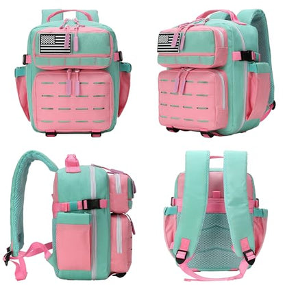 9L Mini Tactical Backpack for Men and Women Tactical Backpack Small for Hiking Small Tactical Bag (Pink&LakeBlue) - color: Aqua&pink