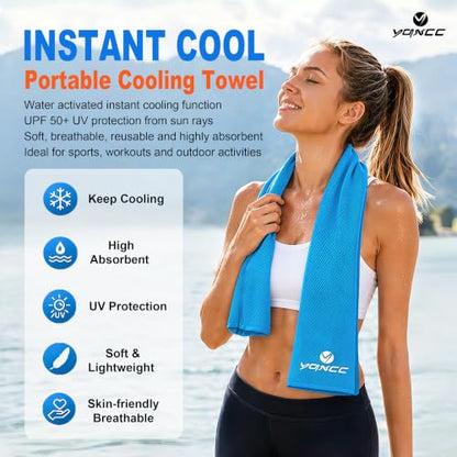 YQXCC 4 Pack Cooling Towels (47"x12"), Ice Cool Neck Towel, Soft Breathable Microfiber for Yoga, Golf, Gym, Running, Camping & Hot Weather - color: Light Blue*2/Light Gray*2