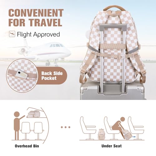 Bevalsa Backpack for Girls 3PCS Teen Girls Backpack for School with Lunch Bag Pencil Case Khaki Cute Kids Laptop Backpacks Bookbag for Elementary Middle High School College Student (Checkerboard) - color: Khaki Checkerboard