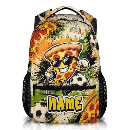 Custom Backpack for Kids Boys Personalized Soccer Bookbag for School Travel Hiking, Funny Pizza Backpacks Lightweight Casual Bag for Student - color: Red