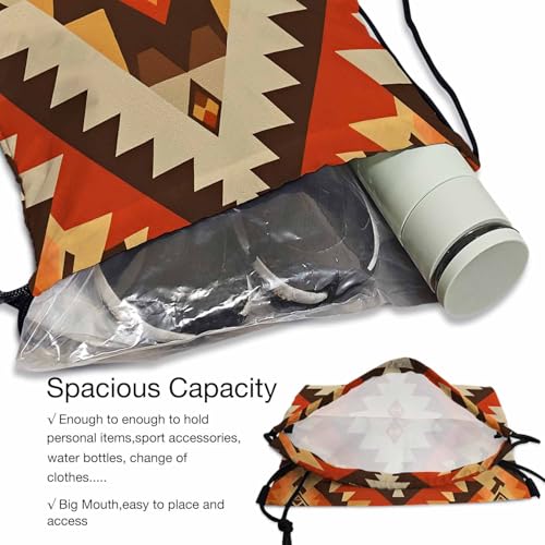 Drawstring Backpack Gym Backpack Geometric Seamless Pattern Lightweight Waterproof Aztec Navajo Native American Southwest Ethnic Style 14x16.9 Inch - color: Geometric Seamless Pattern