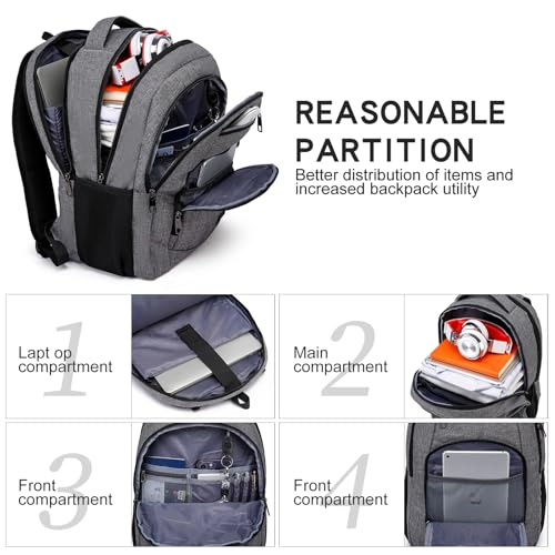 Laptop Backpack, 17.3 Inch Large School Backpacks, Anti Theft Water Resistant Personal Item Bag, College Computer Bag Daypack Gift for Men Women, Grey - color: Grey, size: 17.3 Inch