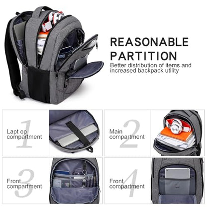 Laptop Backpack, 17.3 Inch Large School Backpacks, Anti Theft Water Resistant Personal Item Bag, College Computer Bag Daypack Gift for Men Women, Grey - color: Grey, size: 17.3 Inch