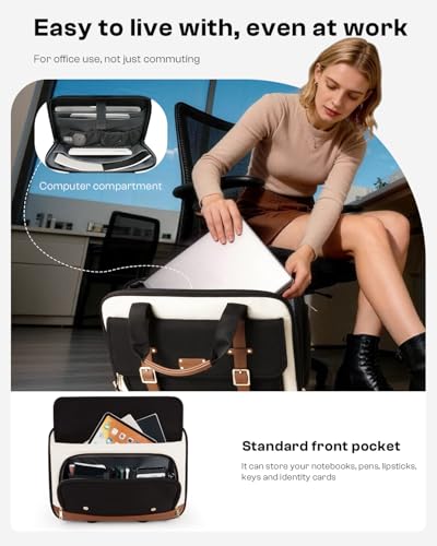 Rolling Laptop Bag for Men and Women, 16 Inch Computer Bag with Wheels Underseat Carry on Luggage, Laptop Briefcase Case for Work, Travel, College Teacher, Mobile Office Bag, Black Beige Brown - color: Black White Brown