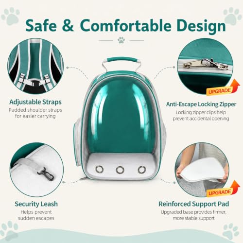 Expandable Cat Carrier Backpack with Bubble Window, Green - color: Green
