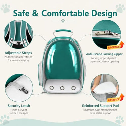 Expandable Cat Carrier Backpack with Bubble Window, Green - color: Green
