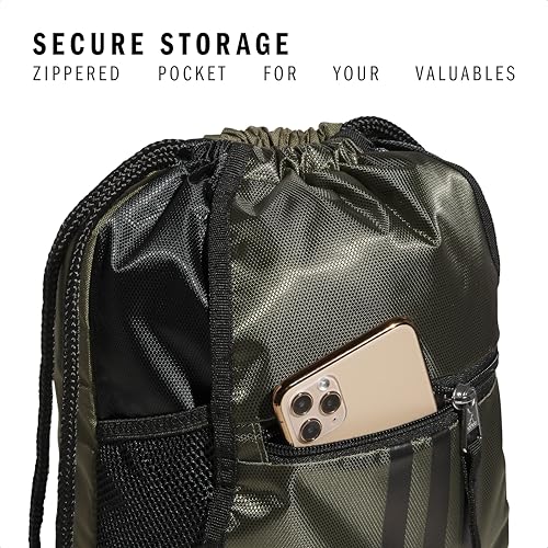 adidas Alliance Sackpack – Drawstring Backpack for Sports, Small Gym Bag, Olive Strata Green/Black/Silver Metallic/2, OSFA - color: Olive Strata Green/Black/Silver Metallic/2