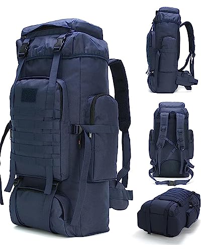 King'sGuard 70L Camping Hiking Backpack for Men Women Large Military Tactical Backpack Molle Rucksack Backpack for Outdoor - color: Blue
