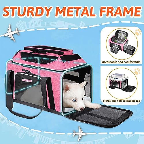 Petskd Top-Expandable Pet Carrier 17x12x8.5 Inches JetBlue Allegiant Spirit Airline Approved, Soft-Sided Carrier for Small Cats and Dogs with Locking Safety Zippers and Anti-Scratch Mesh(Pink) - color: Pink, size: 17.0"L x 12.0"W x 8.5"H
