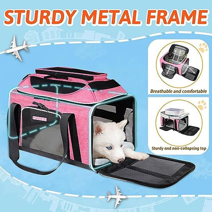 Petskd Top-Expandable Pet Carrier 17x12x8.5 Inches JetBlue Allegiant Spirit Airline Approved, Soft-Sided Carrier for Small Cats and Dogs with Locking Safety Zippers and Anti-Scratch Mesh(Pink) - color: Pink, size: 17.0"L x 12.0"W x 8.5"H