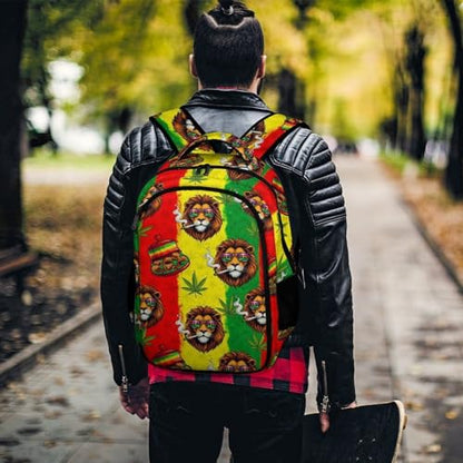Sturdy Laptop Backpack Rasta Lion Judah with Sunglasses Smoking Jamaican Reggae, Anti Theft Water Resistant Travel Business Bag with Water Bottle Pockets Gifts for Men Women - color: Pattern (326)