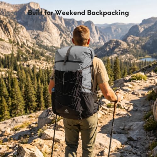 Haimont 40L+15L Roll-Top Backpacking Pack with Rain Cover, Grey | Expandable 55L, Hip Belt Support, Sleeping Pad Carry, Pole Attachments, YKK & Duraflex - color: Grey