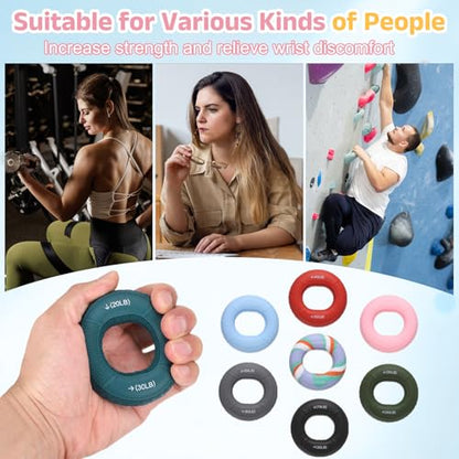 Silicone Ring Grip Strength Trainer with Finger Extension Band, Hand Grip Strengthener Forearm Trainer - color: Pink/Sky Blue, size: 30-50LB
