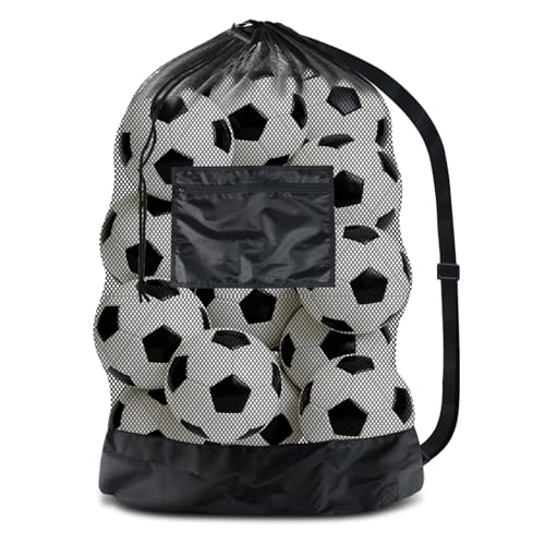 BROTOU Extra Large Soccer Ball Net Bag, 40" x 30" Drawstring Mesh Ball Bag with Zipper Pocket, Sports Equipment Bag for Gym, Cloth, Beach, Swimming Gears - color: Black-1pc-Durable Upgrade