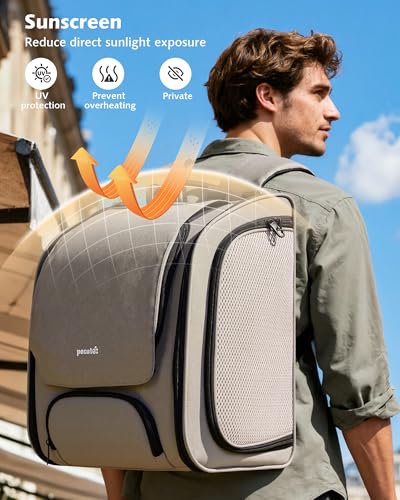 Pecute Cat Backpack Carrier Expandable, Large Space Cat Bubble Backpack, Breathable Cat Carrier, Shaded Dog Backpack Carrier for Travel, Hiking, Vet,12.6" L x 10.2" W x 16.5" H, Khaki - color: Khaki(Expandable)