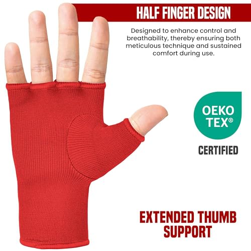 RDX Boxing Hand Wraps Inner Gloves Men Women, Half Finger Elasticated Bandages, Under Mitts Fist Protection, Muay Thai, Kickboxing, MMA, Martial Arts Speed Bag Punching Training - color: Red White, size: Small
