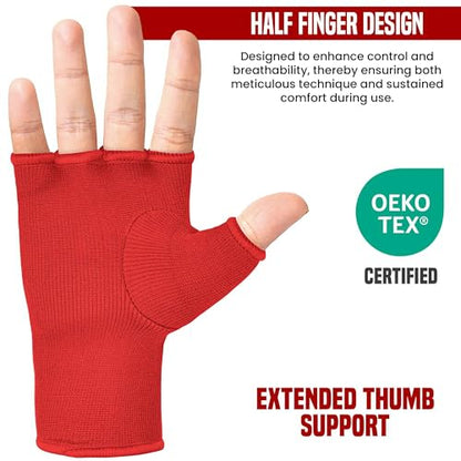 RDX Boxing Hand Wraps Inner Gloves Men Women, Half Finger Elasticated Bandages, Under Mitts Fist Protection, Muay Thai, Kickboxing, MMA, Martial Arts Speed Bag Punching Training - color: Red White, size: Large