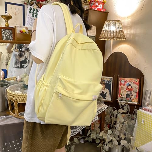 Cute Aesthetic Backpack Y2K Simple Solid Color Kawaii Backpacks Travel Laptop Backpack (Black) - color: Black