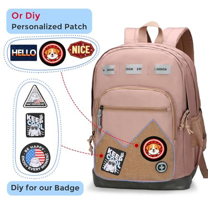 Swissdigital Design Big Student Laptop Backpack with Fun Personalized Patches For College Boy & Girl, Middle High School Teen Bookbag Cool Travel Daypack Mocha Brown - Includes 3 Patches | SD1718-35 - color: Mocha Brown