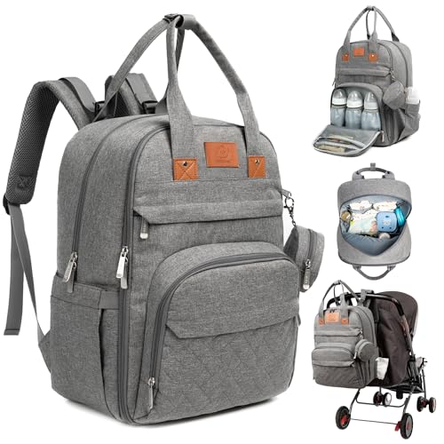 KeaBabies Diaper Bag Backpack - Large Baby Diaper Bag with Changing Pad, Baby Boy, Girl, Travel Backpack for Mom and Dad, Waterproof, Multi Function Durable (Classic Gray) - color: Classic Gray