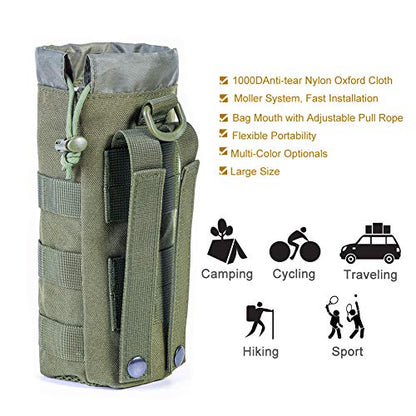 Upgraded Sports Water Bottles Pouch Bag, Tactical Drawstring Molle Water Bottle Holder Tactical Pouches, Travel Mesh Water Bottle Bag Tactical Hydration Carrier - color: Army-1Pack